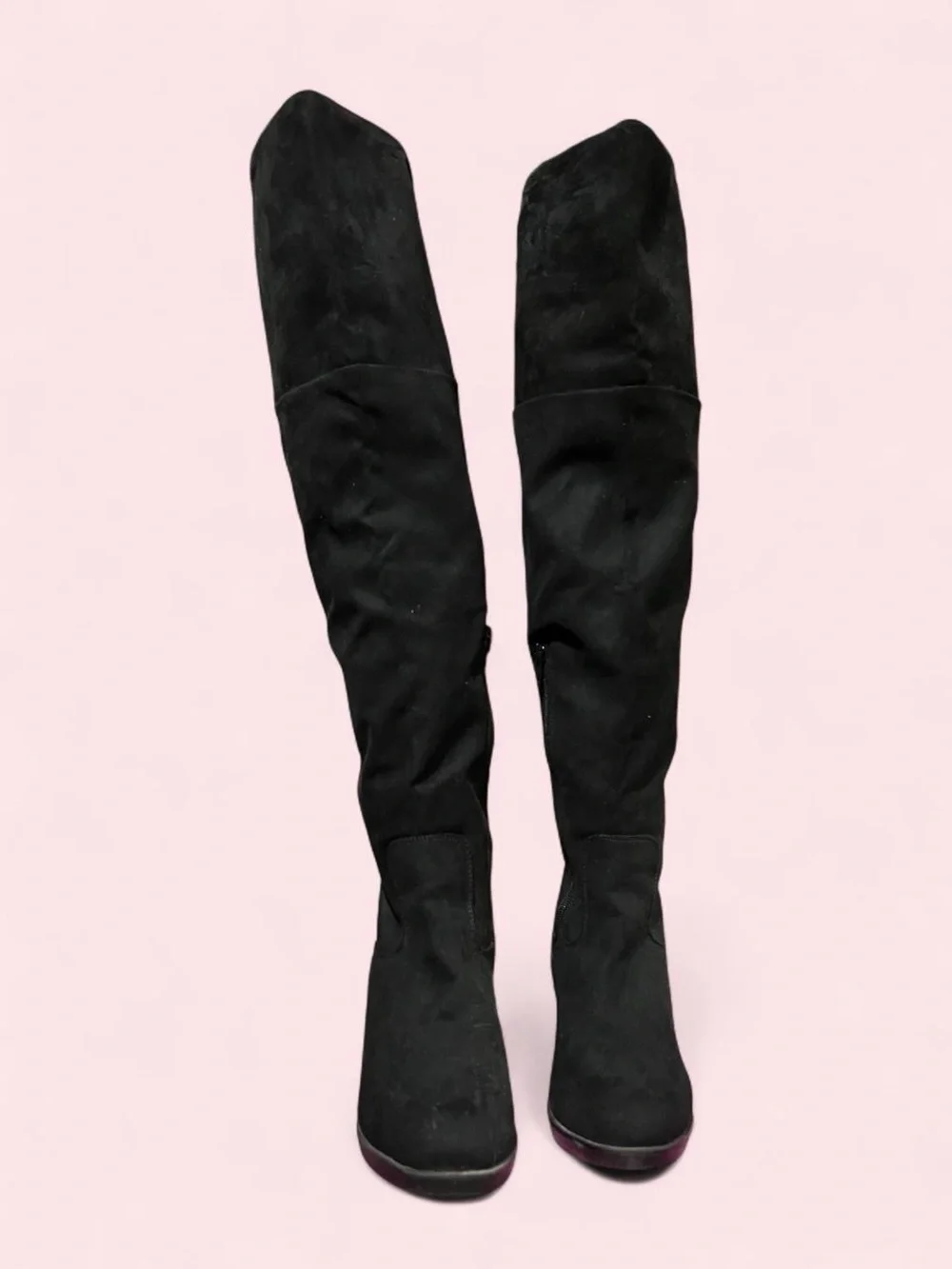 Size 7 Black Over-the-Knee Block Heel Boots